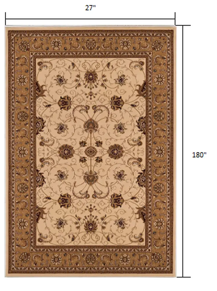 15' Beige And Ivory Oriental Runner Rug
