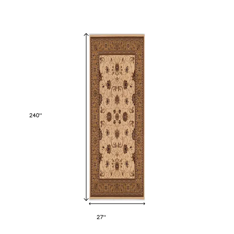 20' Beige And Ivory Oriental Runner Rug