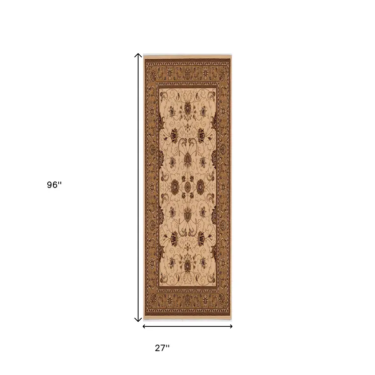 8' Beige And Ivory Oriental Runner Rug