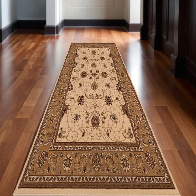 15' Beige And Ivory Oriental Runner Rug