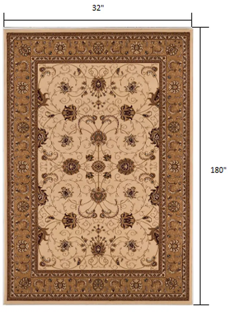 15' Beige And Ivory Oriental Runner Rug