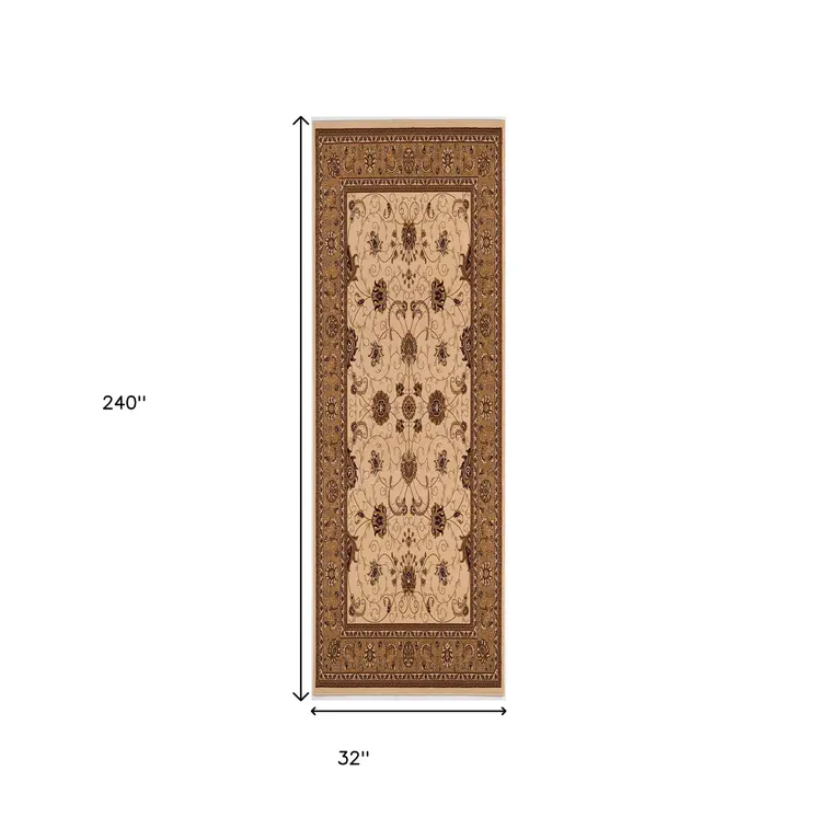 20' Beige And Ivory Oriental Runner Rug