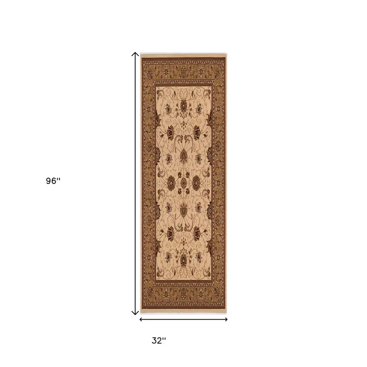 8' Beige And Ivory Oriental Runner Rug