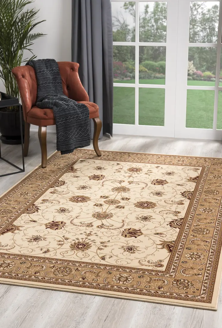 7' X 9' Beige And Ivory Oriental Area Rug