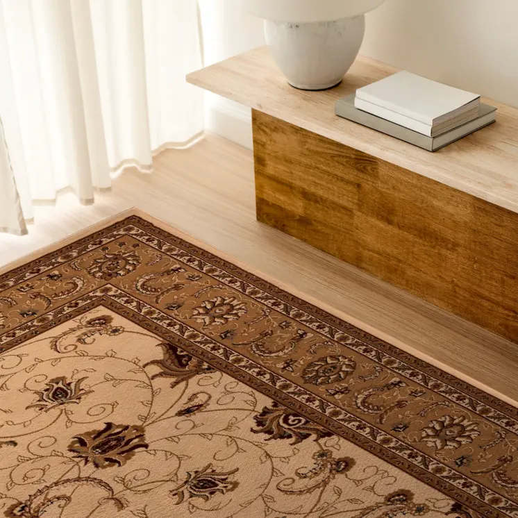 7' X 9' Beige And Ivory Oriental Area Rug