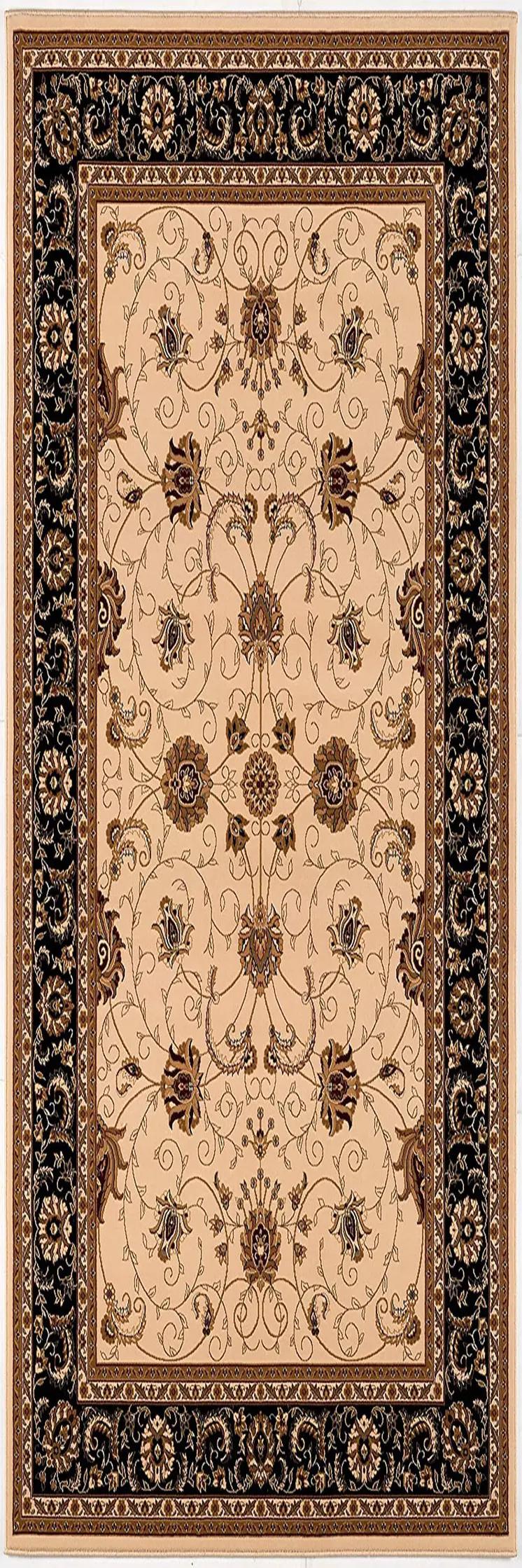 8' Black And Ivory Oriental Runner Rug
