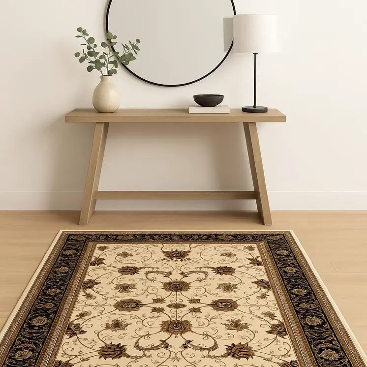 4' X 6' Black And Ivory Oriental Area Rug