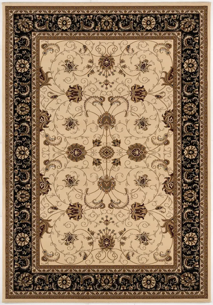 7' X 9' Black And Ivory Oriental Area Rug