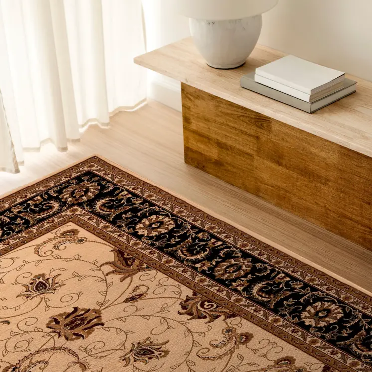 7' X 9' Black And Ivory Oriental Area Rug