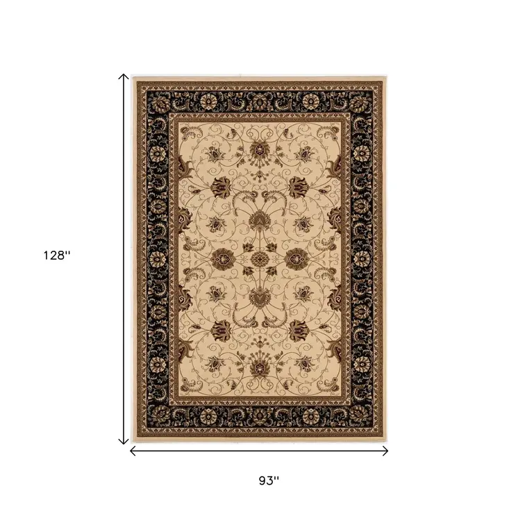 8' X 11' Black And Ivory Oriental Area Rug