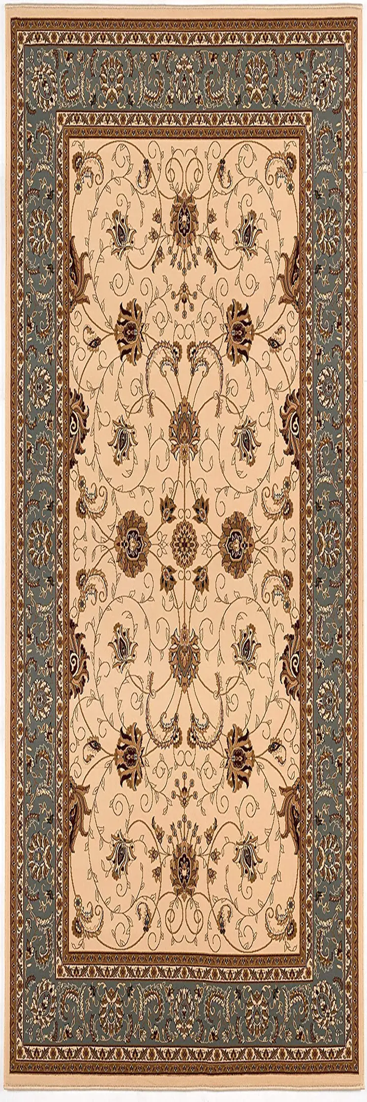 20' Blue And Ivory Oriental Runner Rug