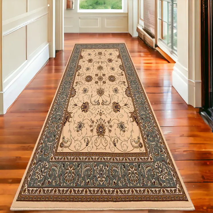 20' Blue And Ivory Oriental Runner Rug