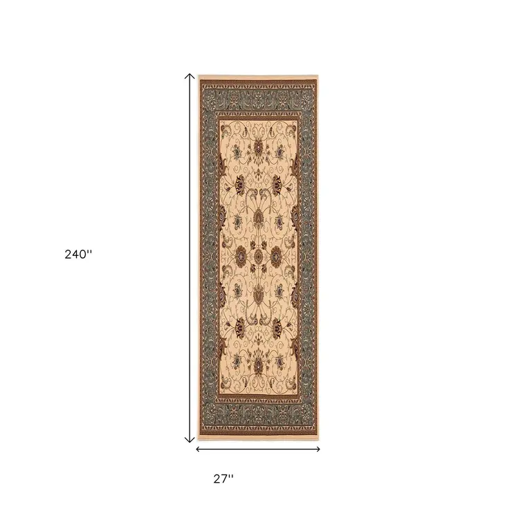 20' Blue And Ivory Oriental Runner Rug