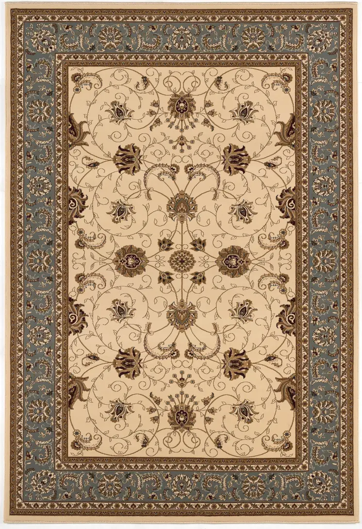 7' X 9' Blue And Ivory Oriental Area Rug