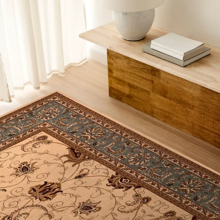 7' X 9' Blue And Ivory Oriental Area Rug