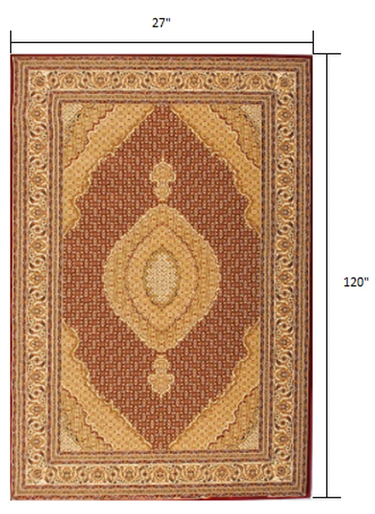 10' Red And Beige Oriental Runner Rug