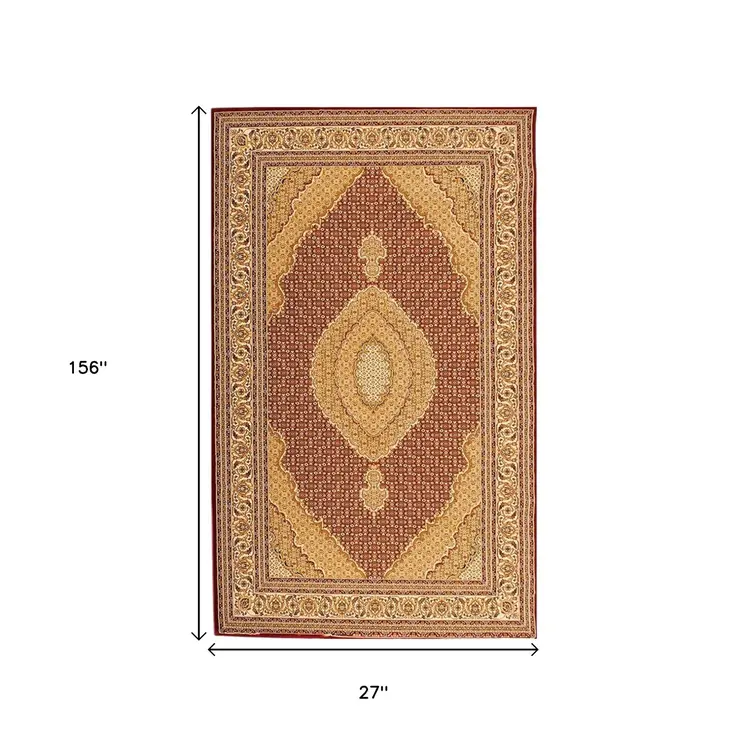 13' Red And Beige Oriental Runner Rug
