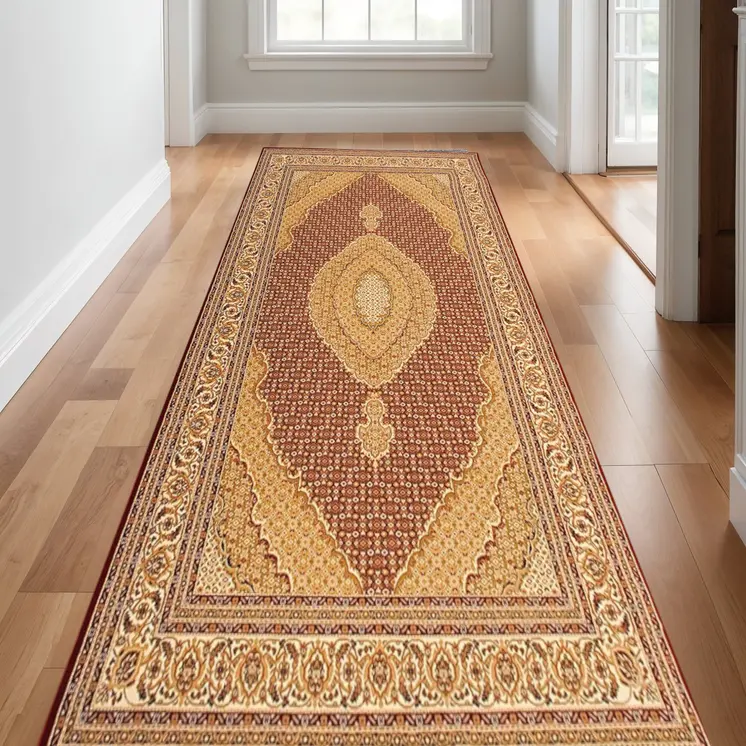 15' Red And Beige Oriental Runner Rug
