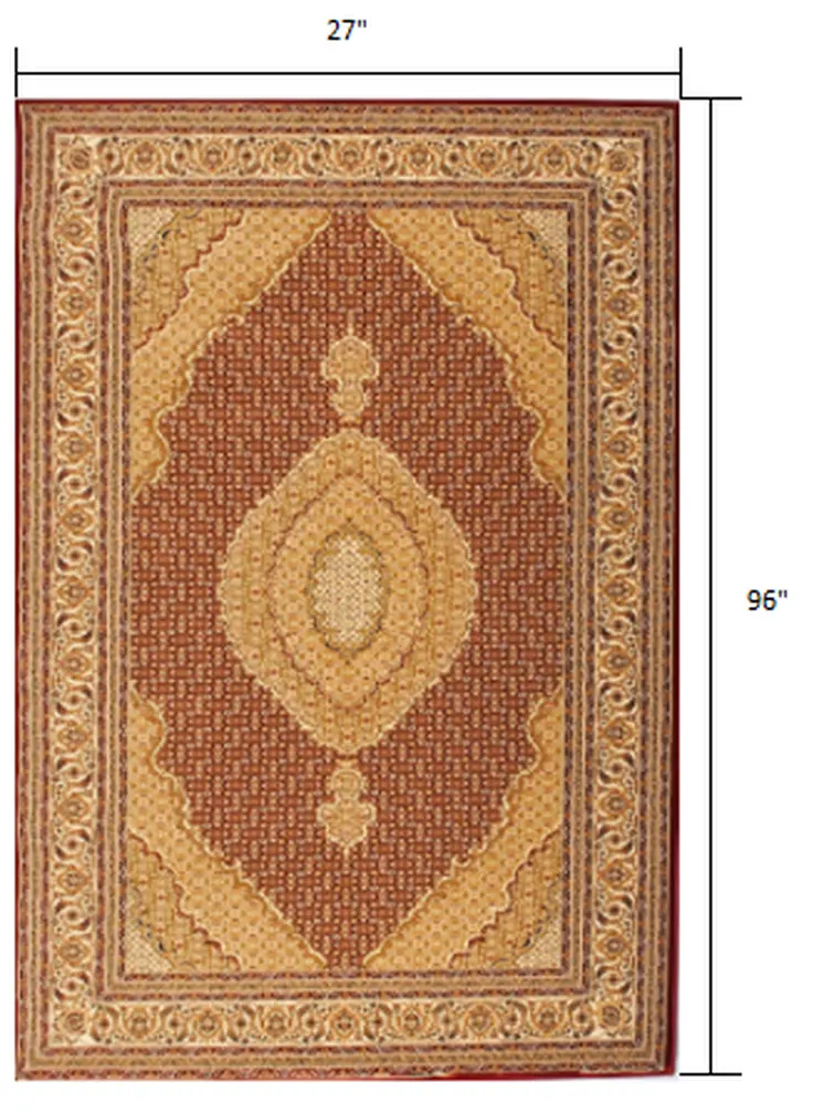 8' Red And Beige Oriental Runner Rug