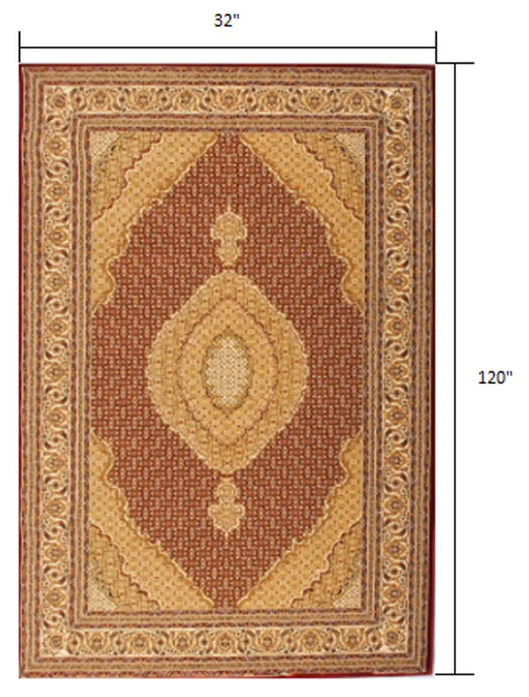 10' Red And Beige Oriental Runner Rug