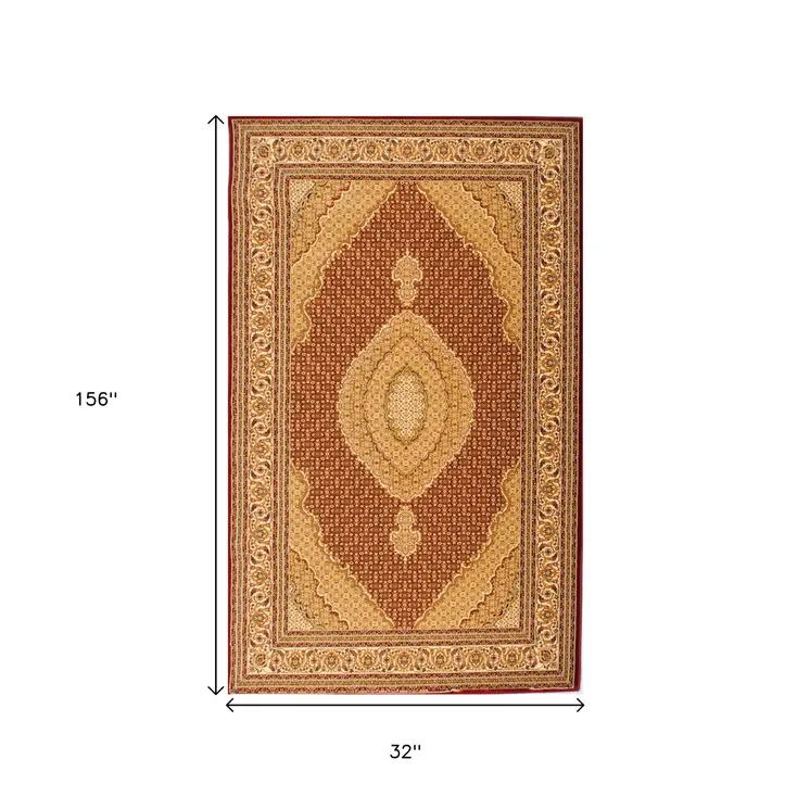 13' Red And Beige Oriental Runner Rug