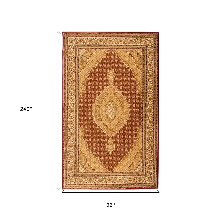 20' Red And Beige Oriental Runner Rug