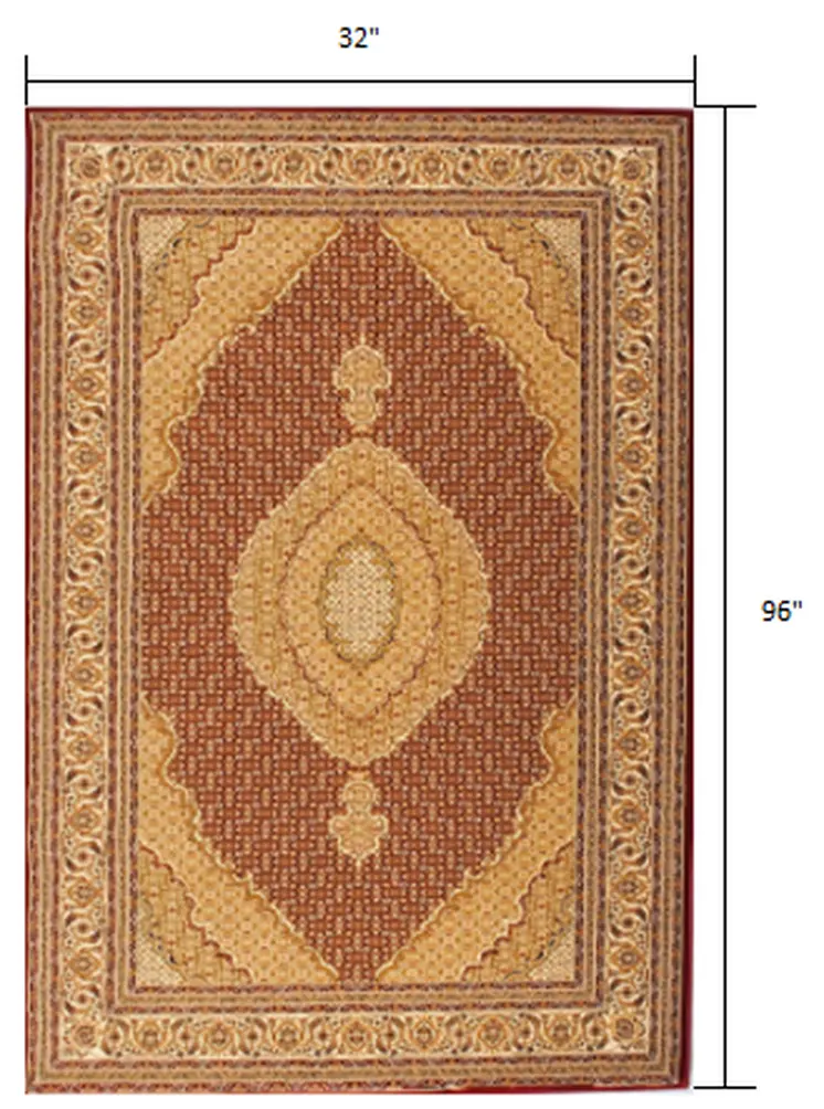 8' Red And Beige Oriental Runner Rug
