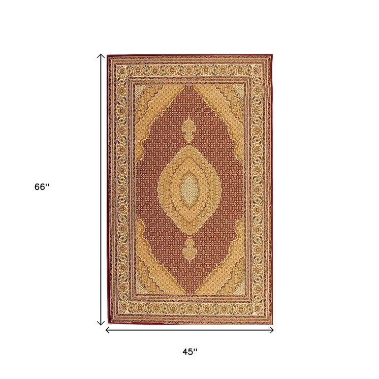 4' X 6' Red And Beige Oriental Area Rug