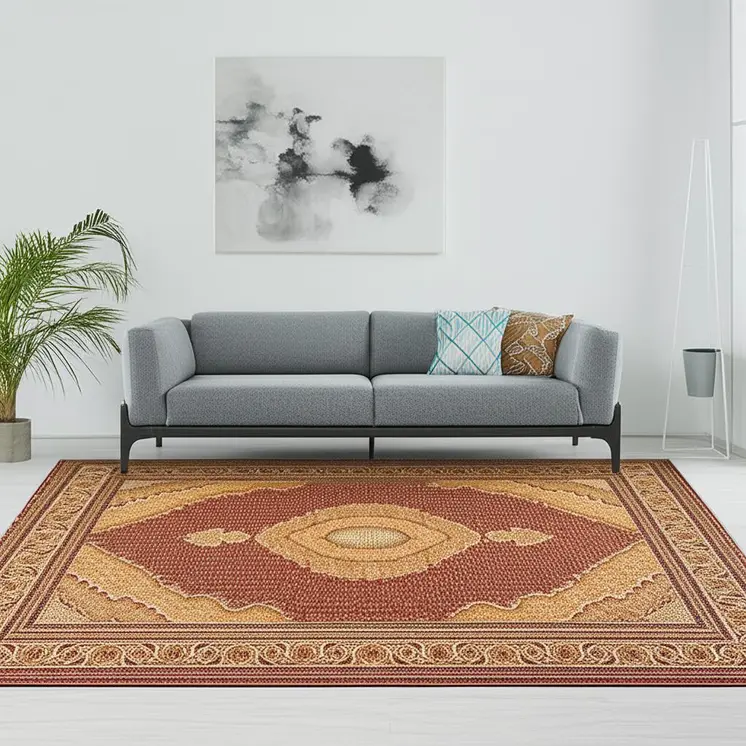 5' X 8' Red And Beige Oriental Area Rug