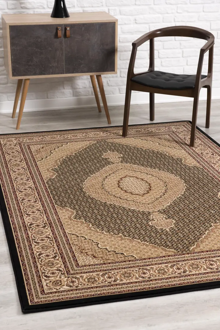 20' Beige And Black Medallion Runner Rug