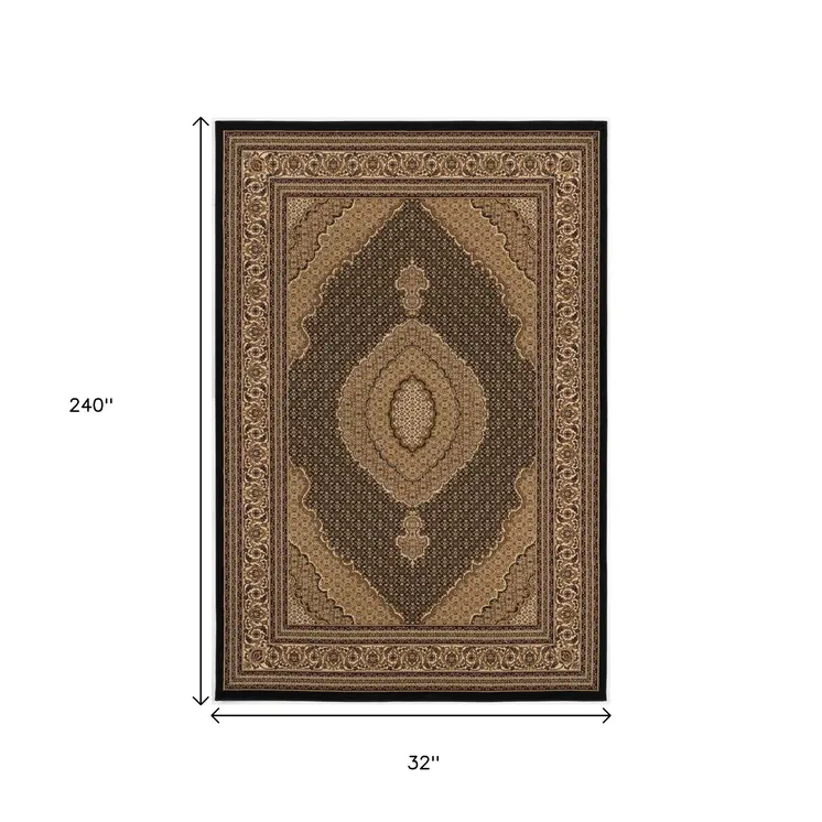 20' Beige And Black Medallion Runner Rug