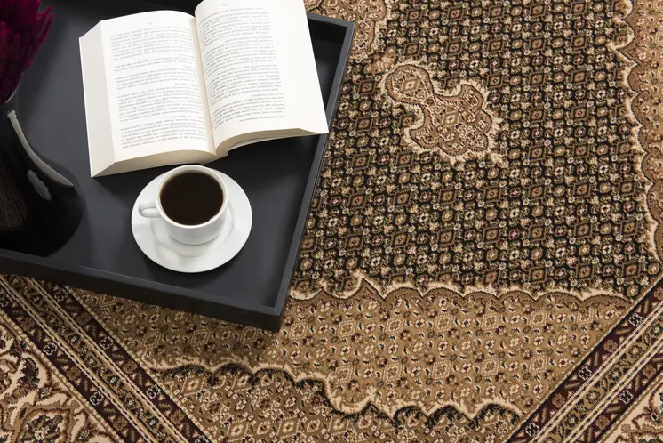 8' Beige And Black Medallion Runner Rug