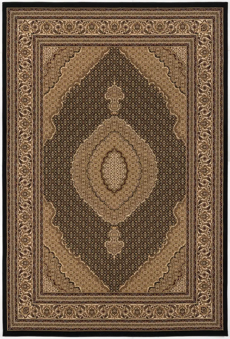 4' X 6' Beige and Black Medallion Power Loom Area Rug
