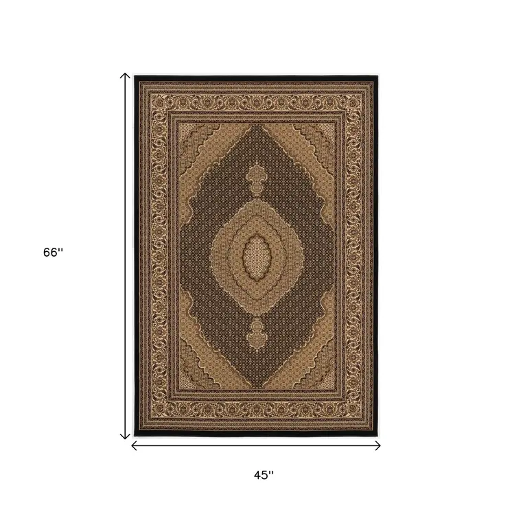 4' X 6' Beige and Black Medallion Power Loom Area Rug