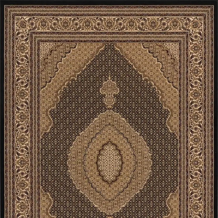 7' X 9' Beige and Black Medallion Power Loom Area Rug