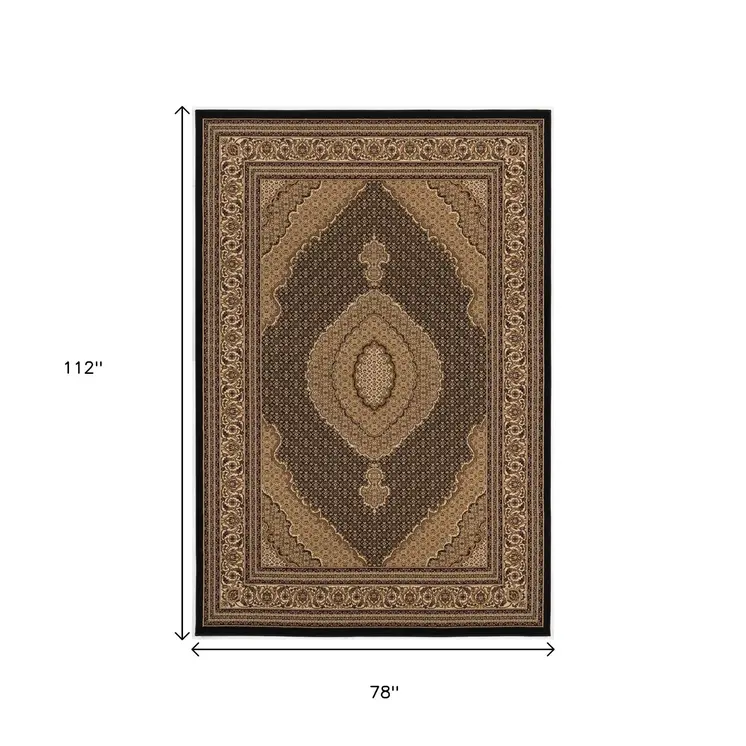 7' X 9' Beige and Black Medallion Power Loom Area Rug