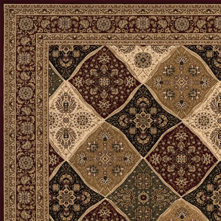 5' X 8' Red and Beige Oriental Power Loom Area Rug