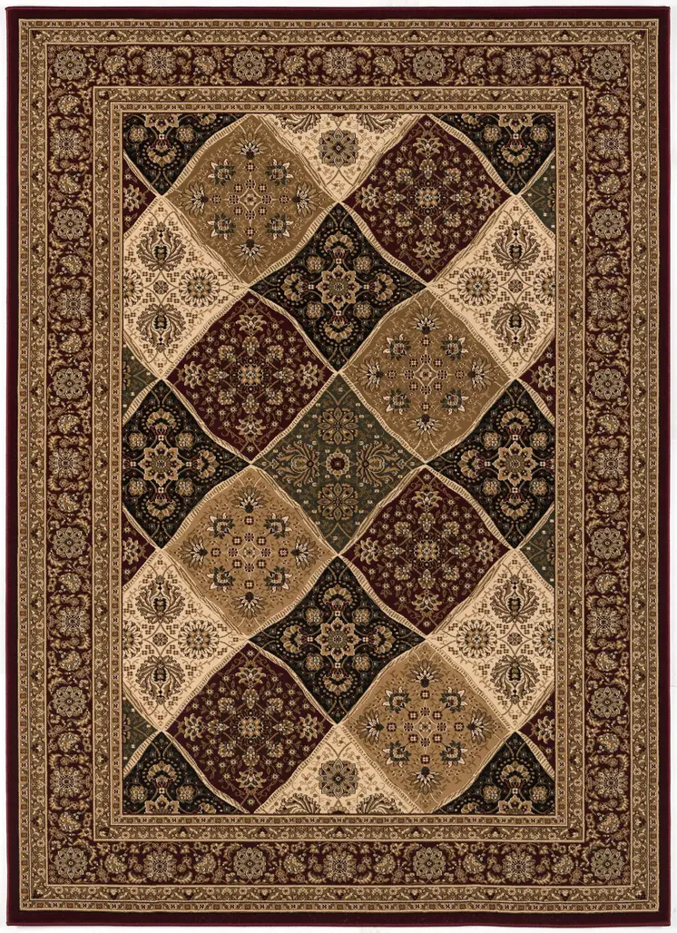 7' X 9' Red and Beige Oriental Power Loom Area Rug