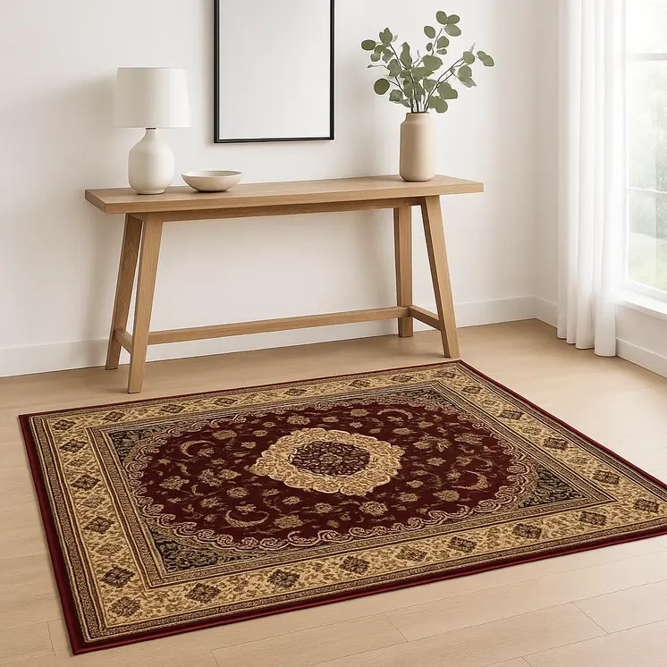 4' X 6' Red and Beige Floral Medallion Power Loom Area Rug