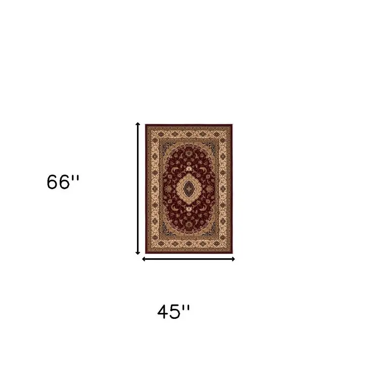 4' X 6' Red and Beige Floral Medallion Power Loom Area Rug