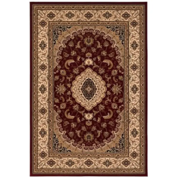 5' X 8' Red and Beige Floral Medallion Power Loom Area Rug