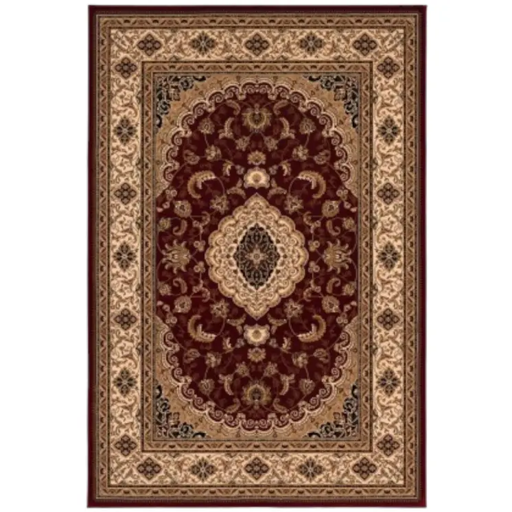 5' X 8' Red and Beige Floral Medallion Power Loom Area Rug