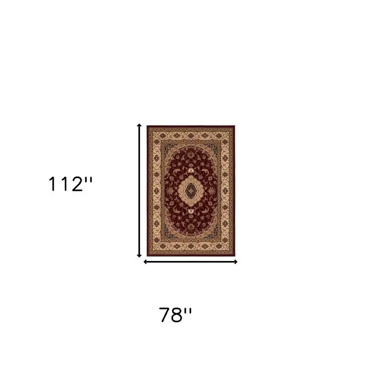 7' X 9' Red and Beige Floral Medallion Power Loom Area Rug