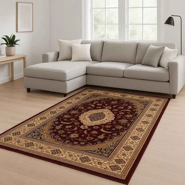7' X 9' Red and Beige Floral Medallion Power Loom Area Rug