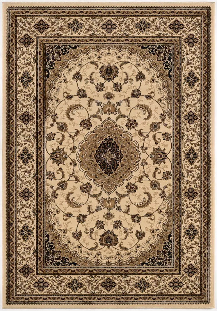 5' X 8' Beige and Black Floral Medallion Power Loom Area Rug