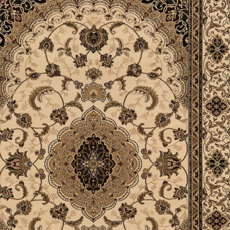 5' X 8' Beige and Black Floral Medallion Power Loom Area Rug