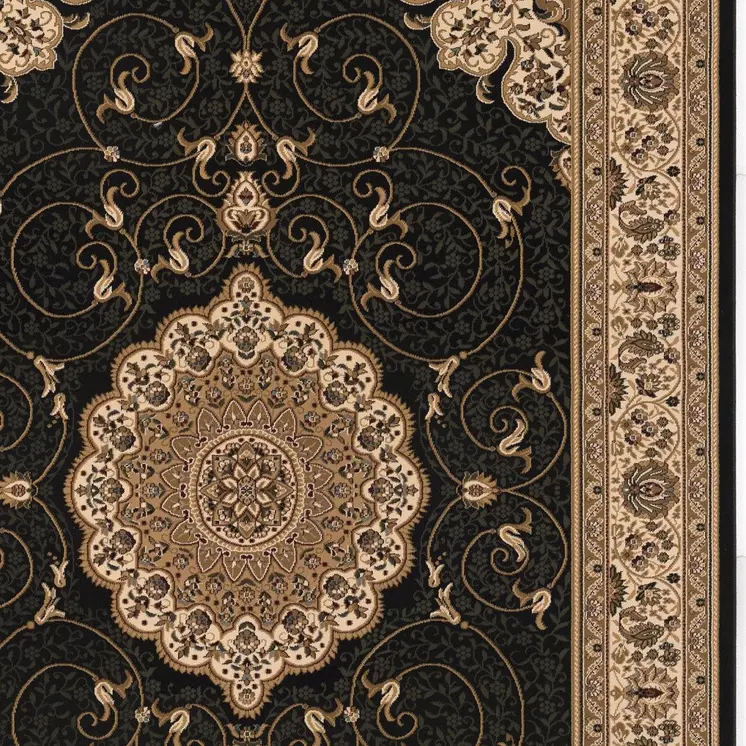10' Beige And Black Medallion Runner Rug