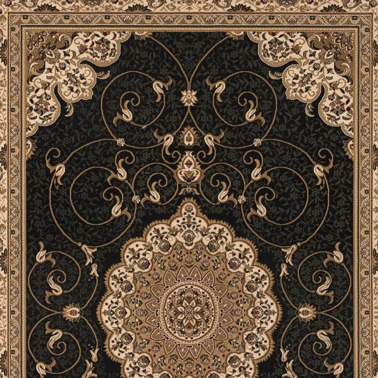 13' Beige And Black Medallion Runner Rug