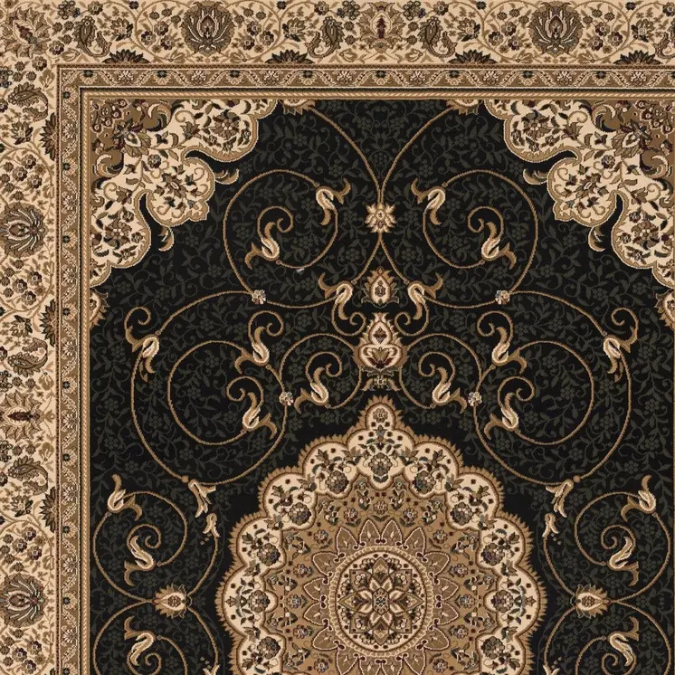 15' Beige And Black Medallion Runner Rug