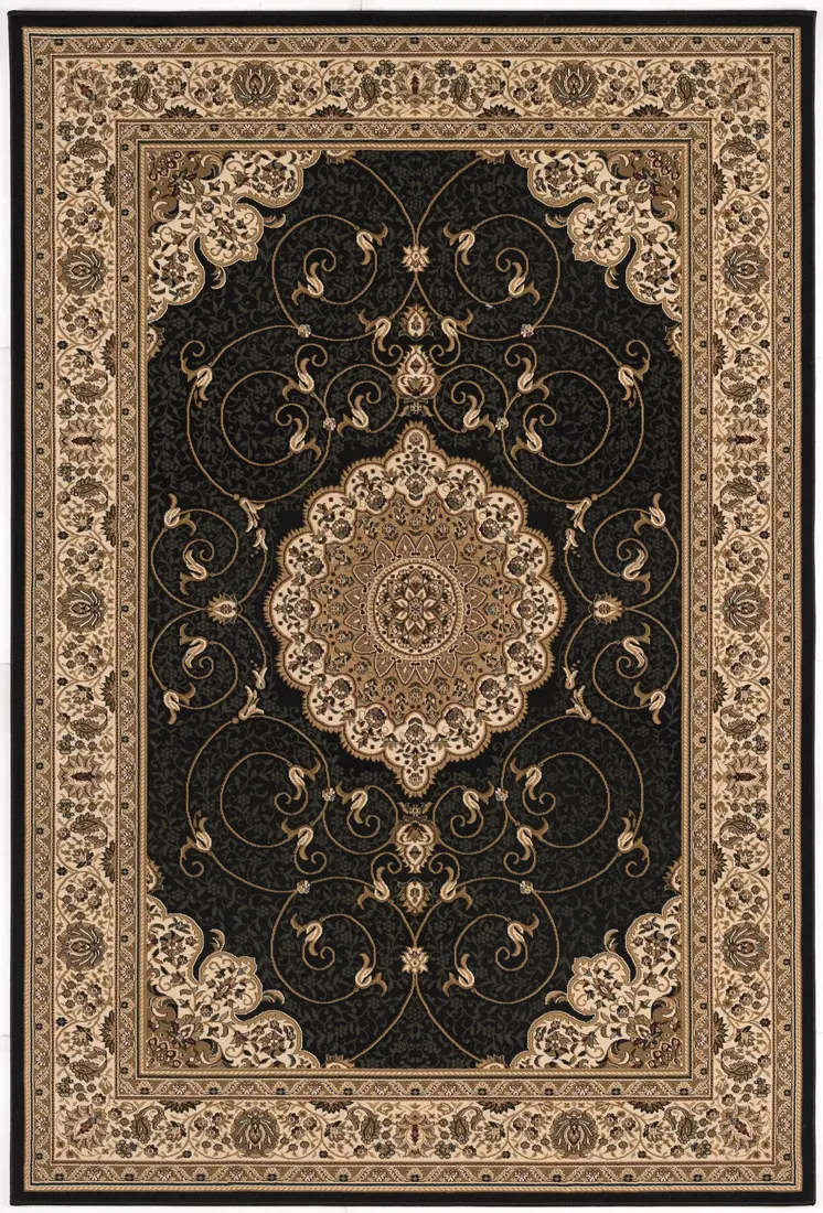 15' Beige And Black Medallion Runner Rug